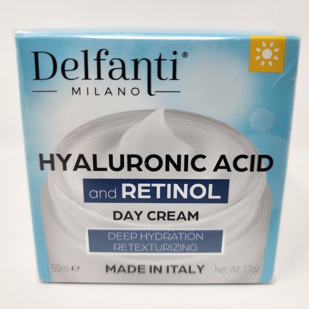 New Sealed Delfanti Milano Italy 1.7 Oz Hyaluronic Acid and Retinol Day Cream